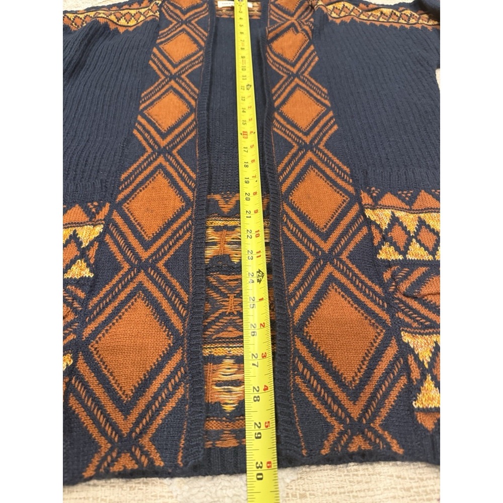 Lucky Brand Southwestern Aztec Cardigan Med Blue Oversize Boho Retro Cozy Hooded - Picture 6 of 9